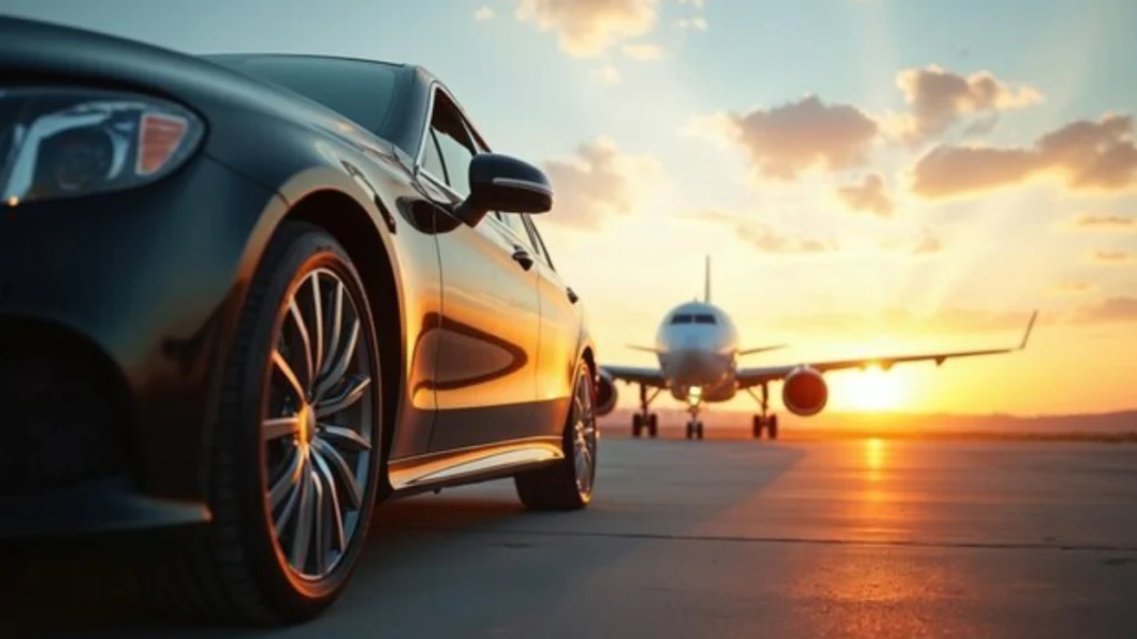 Luxury black car offering airport transportation in New York City
