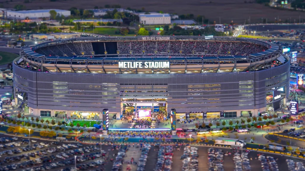 Luxury black car traveling from New York City to MetLife Stadium